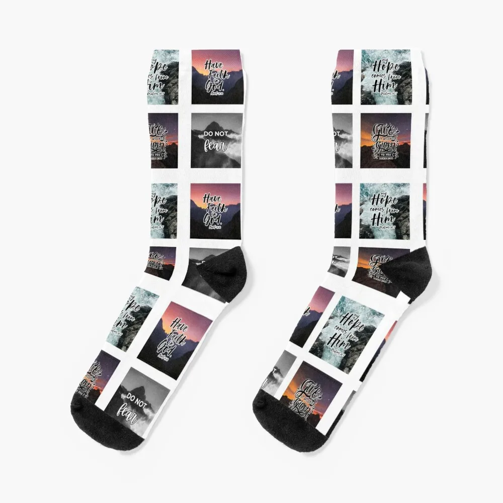 Christian Bible verse Sticker Pack With Nature Photography Background Socks gifts cotton Women Socks Men's