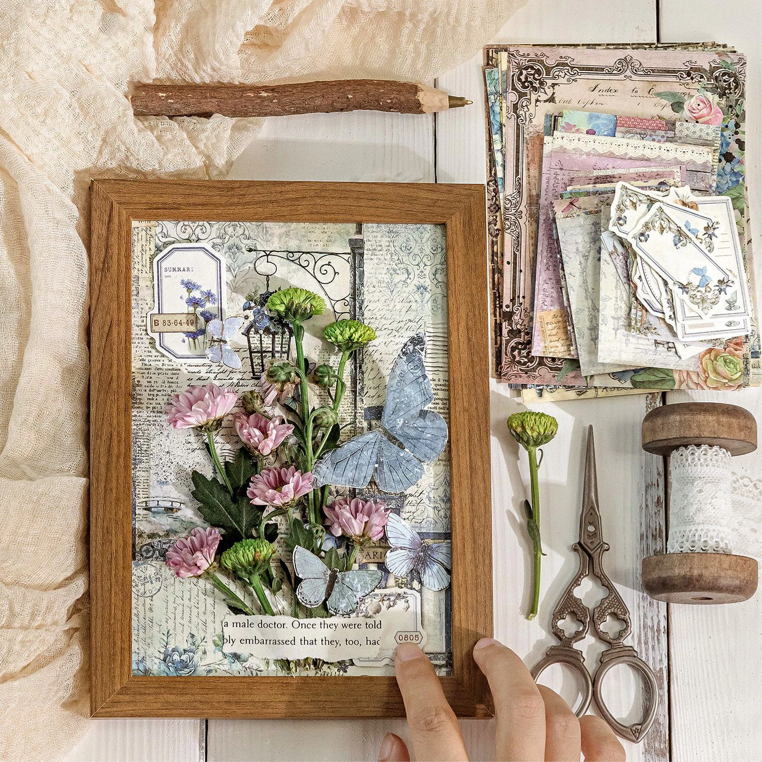 ชนบท Post Office Series Vintage ดอกไม้ Hollow ภูมิทัศน์วัสดุแพคเกจ Creative DIY Journal Collage สมุดภาพเครื่องเขียน