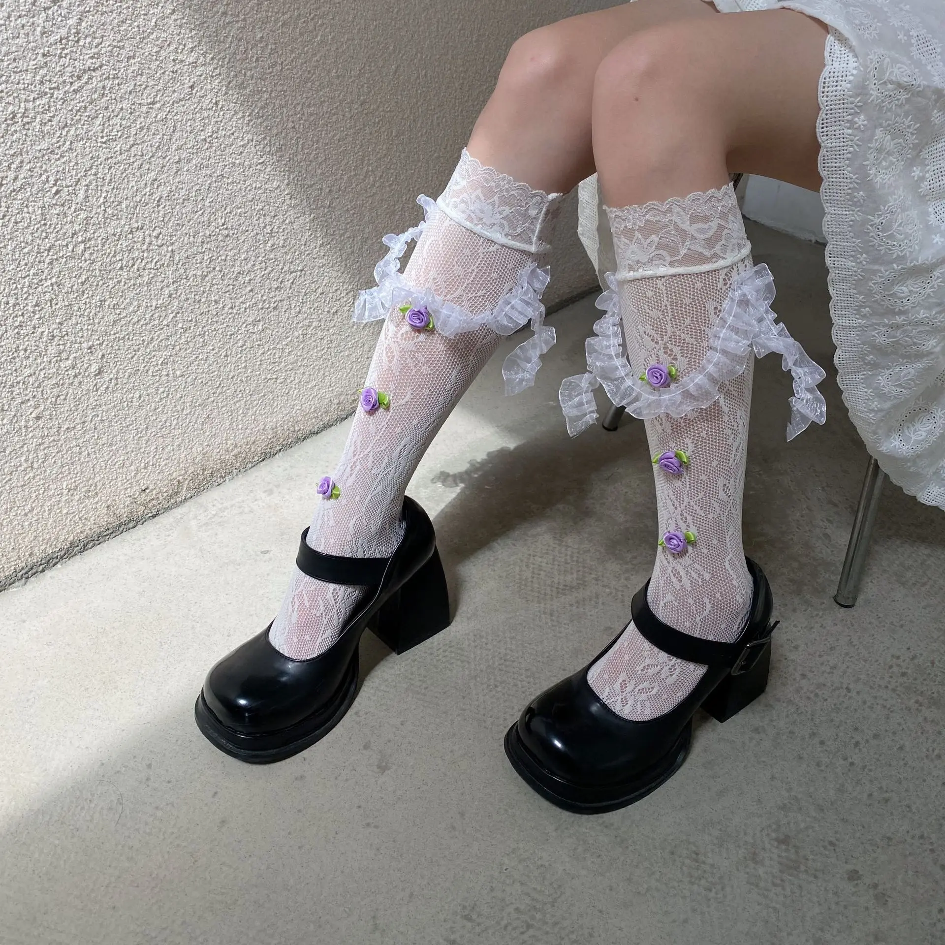 New Arrival: Niche-designed Girls’ Lace Mid-calf Socks — Lightweight Summer Mesh Socks with Japanese-style Openwork and Ruffled