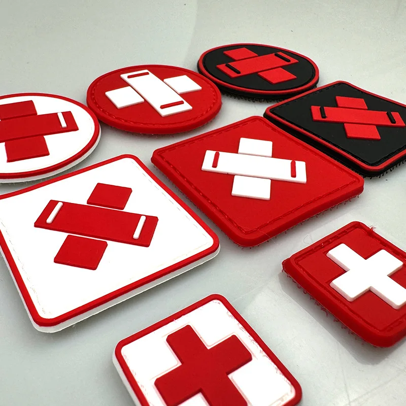 Cross Shaped Soft Rubber PVC Patch Medical Red Cross Rescue Morale Armband Backpack Clothing Decoration Accessorie Cloth Patches