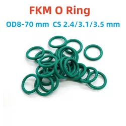 Green FKM Fluorine Rubber O Ring Thickness 2.4/3.1/3.5 mm CS OD 8-70 mm Round O-Rings Seal Washer Oil and Acid Resistant