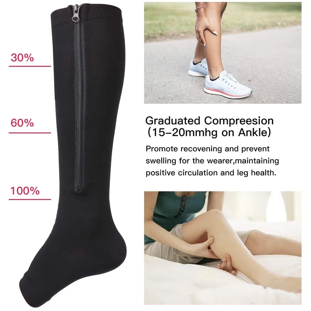 Chaussettes de Compression à Fermeture Éclair pour Femme et Homme, Accessoire en Coton Doux, Ouvert, Solide, pour Document, Yoga, Salle de dehors, brev, Pilates