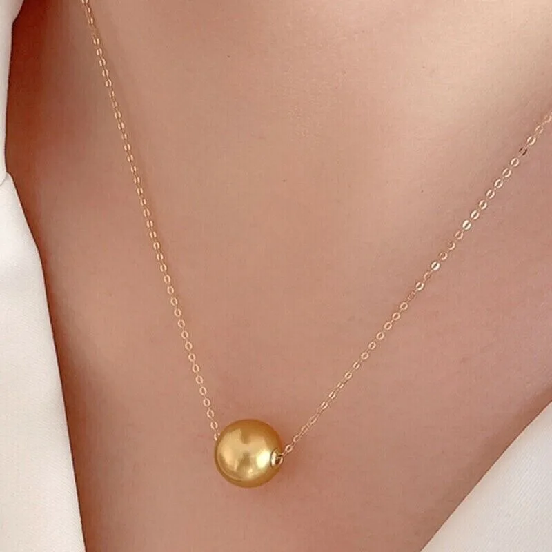 Real Natural 12-13mm South Sea Round Women's Pearl Pendant Necklace 18 inch