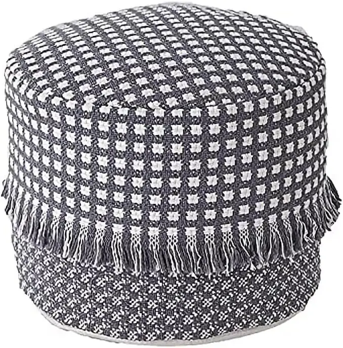 

Round Decoration Pouf Cover Unstuffed Cotton Weave Poufs For Living Room,Bedroom,16X12 Hes
