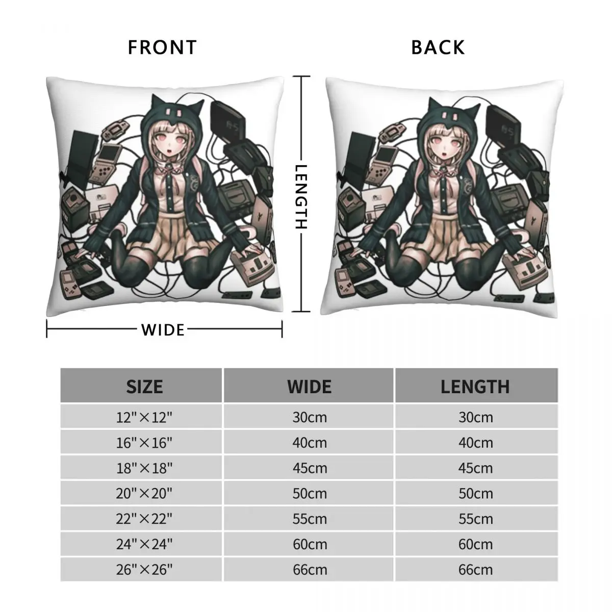 Danganronpa Chiaki Nanami Pillowcase Polyester Linen Velvet Printed Zip Decor Pillow Case Car Cushion Cover