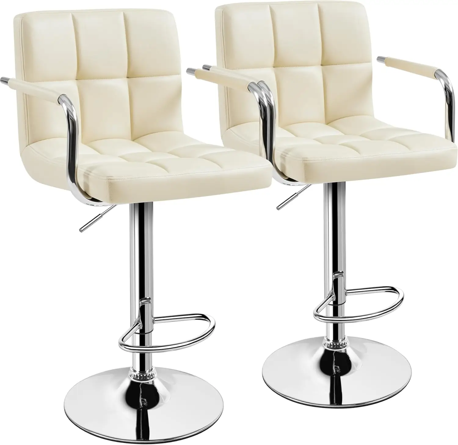 

Bar Stools Set of 2, PU Leather Adjustable Swivel Barstools, Hydraulic Kitchen Counter Height Bar Chairs with Armrest and Back