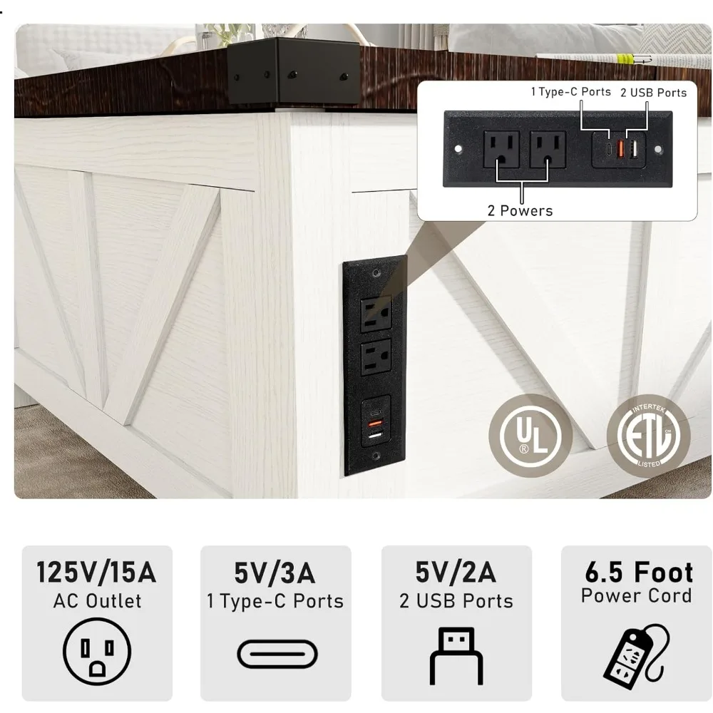 Levante a mesa de centro superior com armazenamento, mesas de madeira quadrada central, estação de carregamento, portas USB, grande espaço oculto