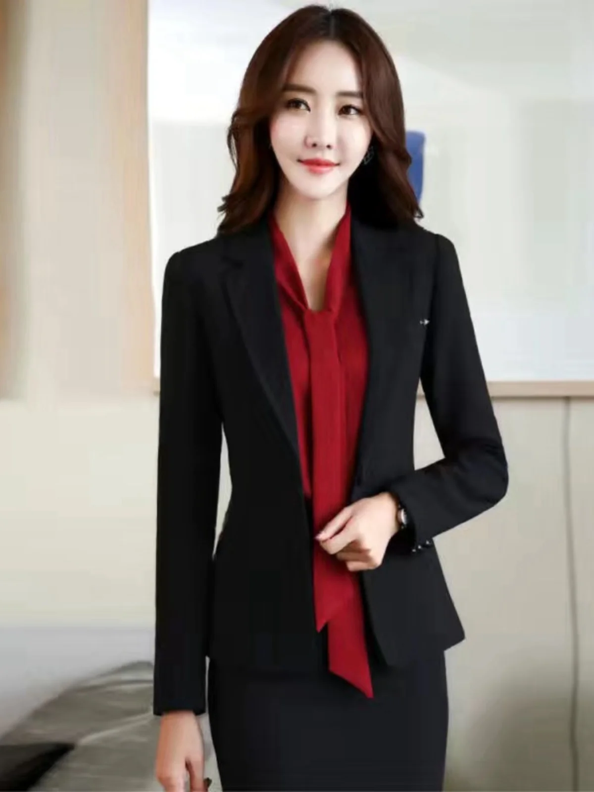 Casual Style Long Sleeve Women's Suit Jacket Spring Autumn Fashion Slim Fit Korean Version Ladies' Coat Button Detail Pure Color