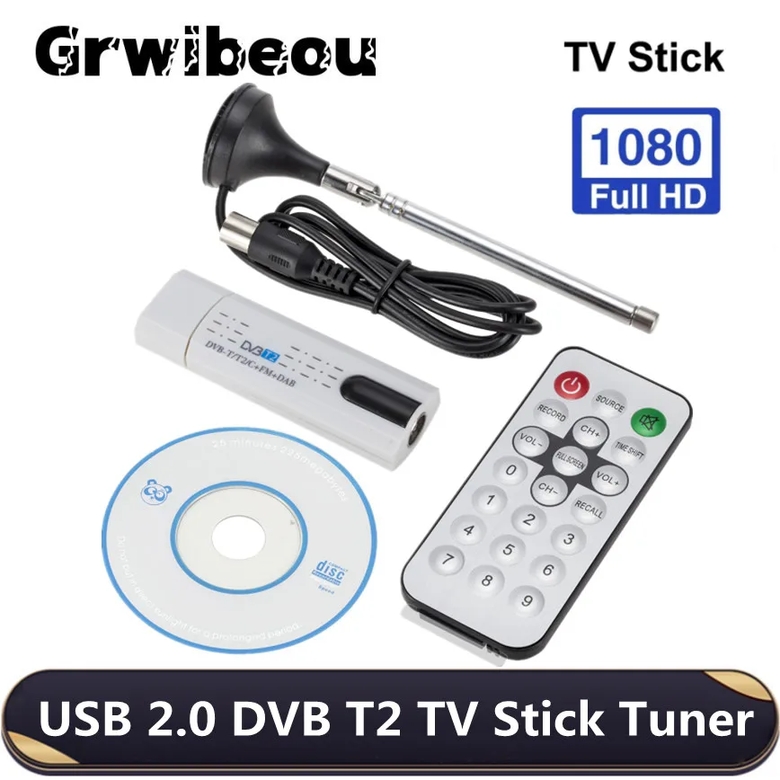 Usb 2.0 Tv Tuner Stick Digitale Satelliet DVB-T2/T DVB-C Hdtv Ontvanger Met Antenne Afstandsbediening Usb Tv Dongle voor Windows Pc