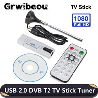 USB 2.0 TV Tuner Stick Digital Satellite DVB-T2/T DVB-C HDTV Receiver with Antenna Remote Control USB TV Dongle for Windows PC