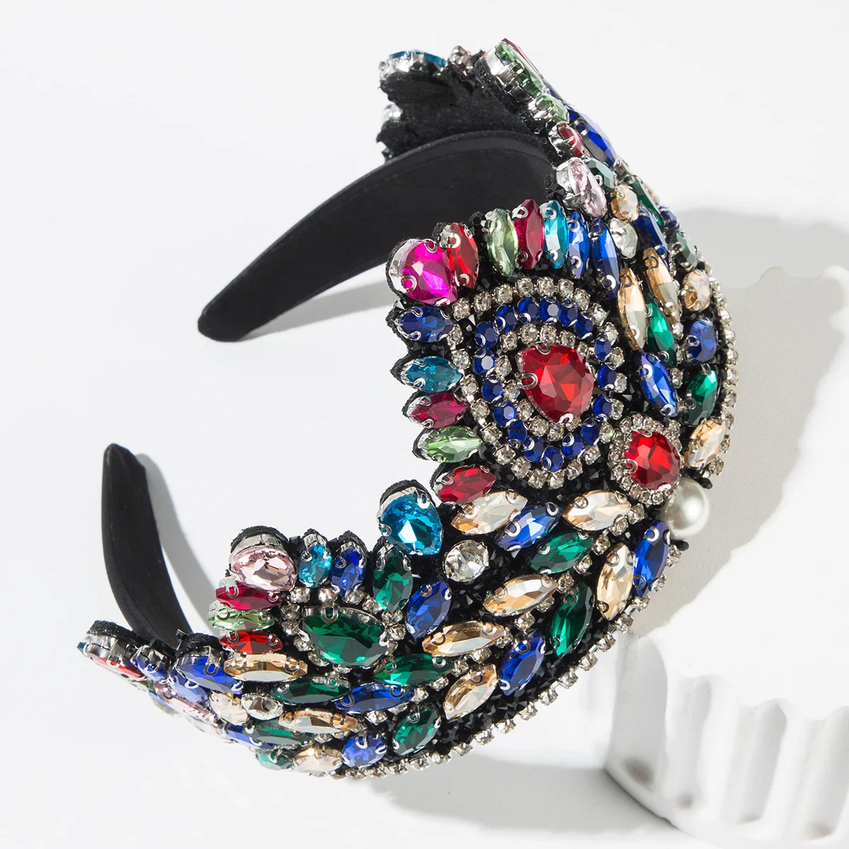 جديد الباروك كامل الماس اللؤلؤ تاج عقال أنيقة تنوعا الأميرة العروس الشعر التبعي #5