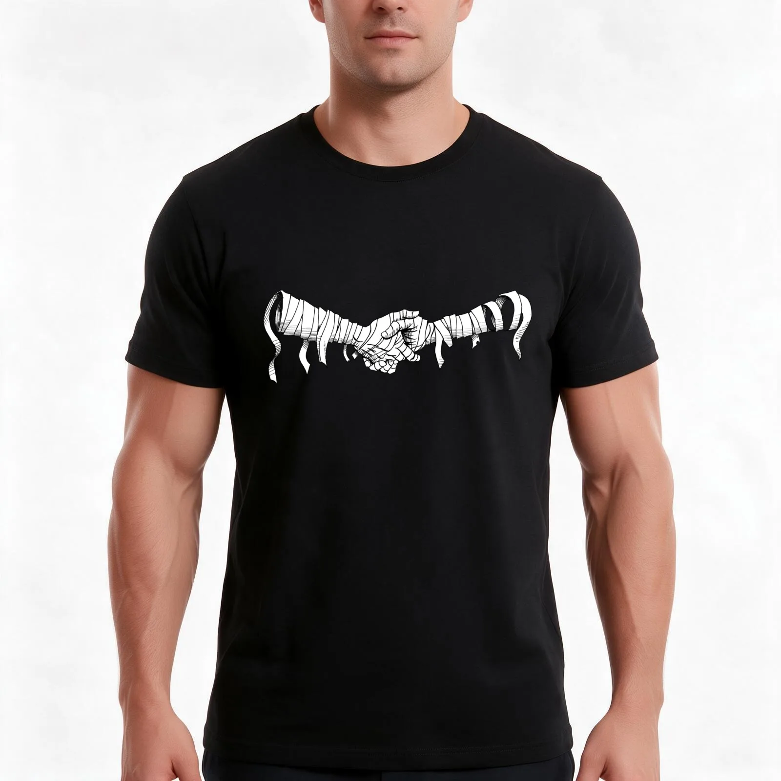 mummy handshake T-Shirt, Summer Casual Cotton Tee, Oversized Streetwear Tops, Vintage Graphic Print, Loose Fit Short Sleeve