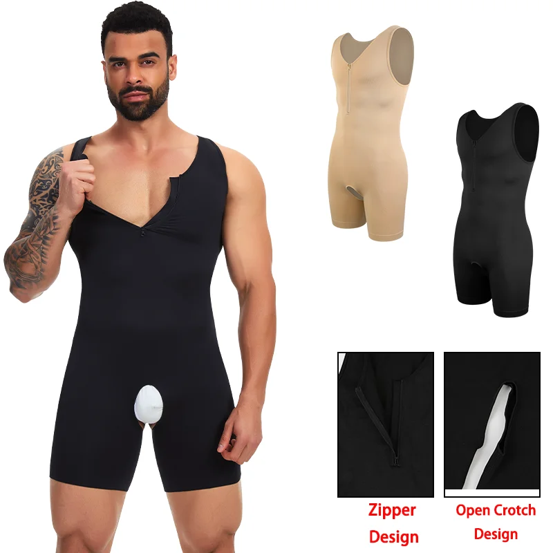 Men's Compression Bodysuit Sleeveless Full Body Shaper Seamless Open Crotch Underwear Slimming Para Hombres Shapewear Bodysuit