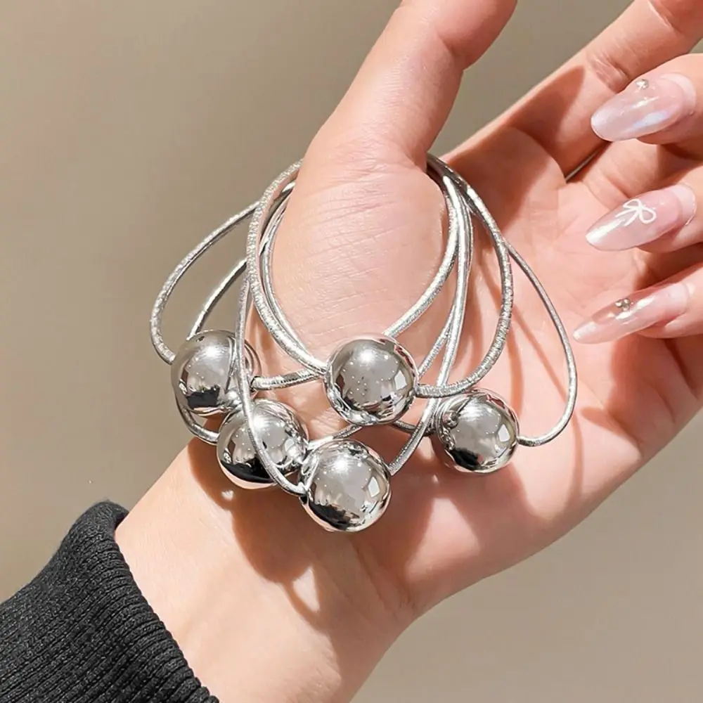 Trendy Sweet Headwear Silver Ball Elastic Band Women Girls Cute Rubber Band Hair Ties Hair Accessories