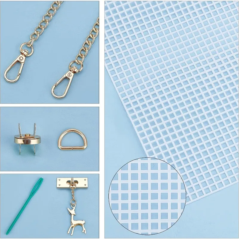 Plastic Mesh Canvas Sheets Bag Set DIY Knitting Crochet Bags Kit Clear Cross Stitch Mesh Plastic with Knitting Needle
