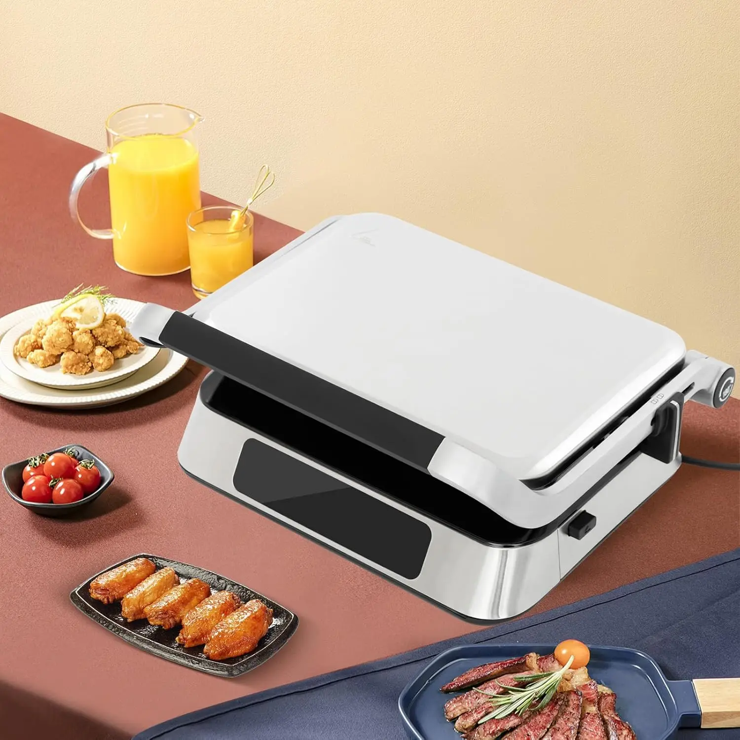 เครื่องทําแซนวิช,เครื่องทําสเต็ก 2 ใน 1 ที่ไวต่อการสัมผัส 1600W,เครื่องทําแซนวิชแบบปรับได้พร้อมหน้าจอแสดงผล LED สําหรับ