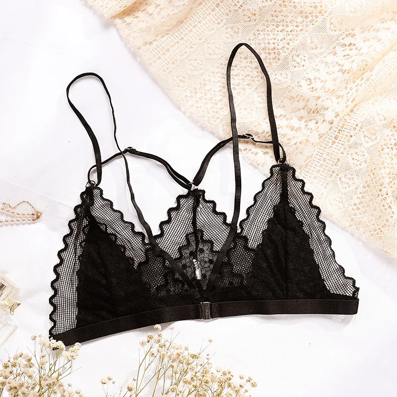 Front Closure Women sexy underwear mesh See Through Lace lingerie Bra Black women underwear S-XL Sexy Push Up Bralette