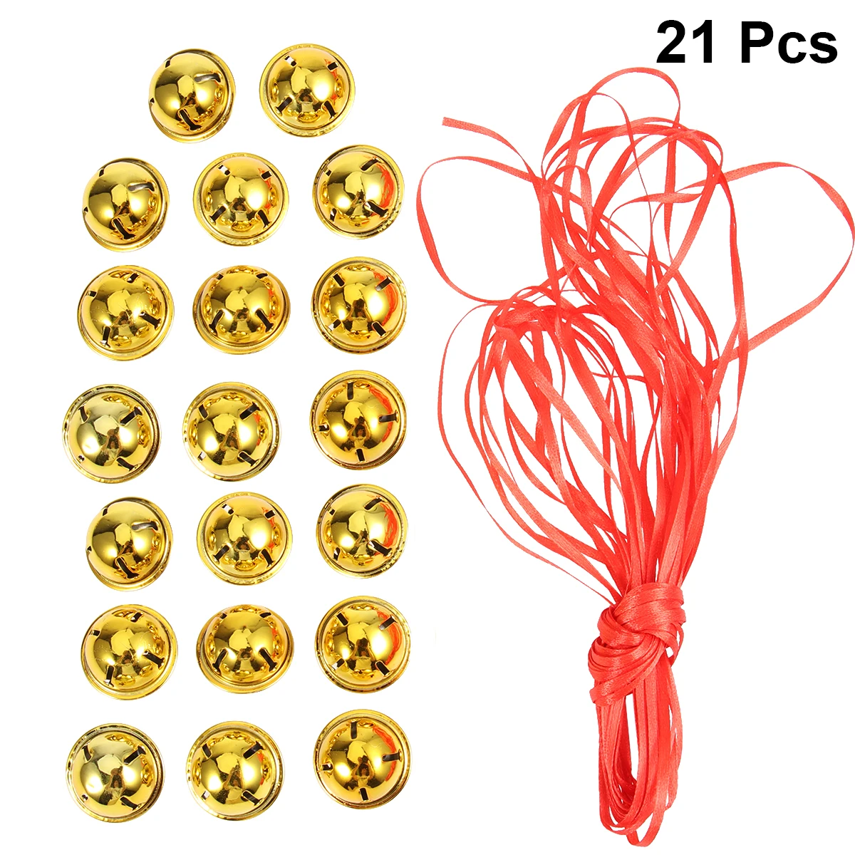 

21pcs Jingle Bells Set 4Cm Golden Christmas Bell Decorations For Holiday Party Craft Diy Hanging Accessories With 10M Ribbon