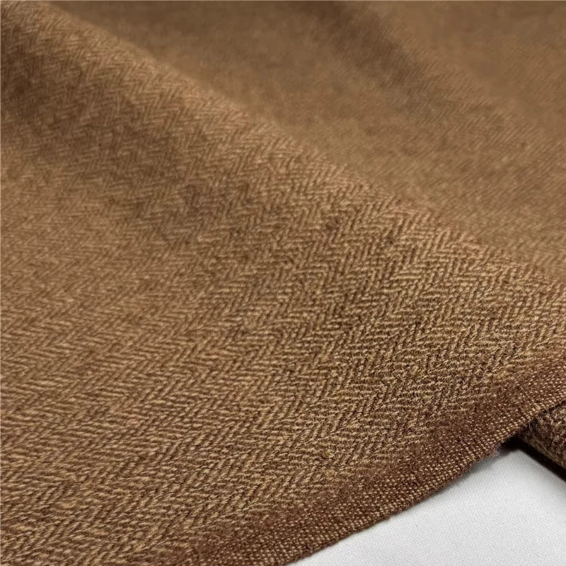 1meter Tweed Fabric Handmade Caramel Herringbone Jacquard 100%Wool Womens Vintage Fall Winter Fashion Textile Crafts Materials
