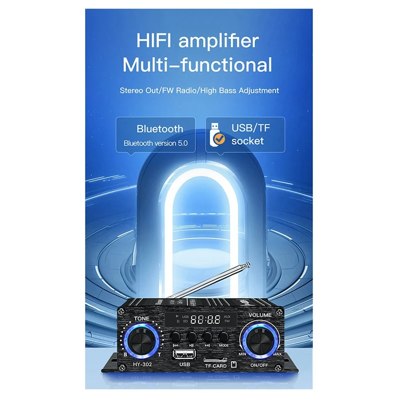 Amplificador Digital con Bluetooth para el hogar y el coche, Mini altavoz de sonido HIFI de 2 canales, FM, Clase AB, 12V