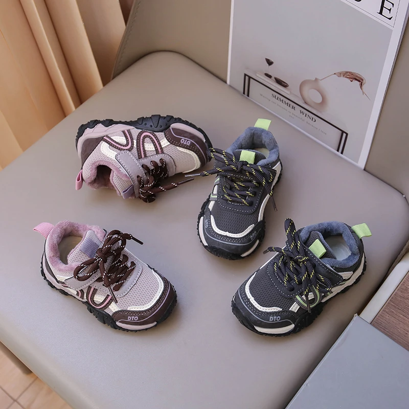 Children Suede Warm Shoes Retro British Style Kids Flats Soft Hook&loop 2026 Autumn New Boys Girls Casual Shoes Non-slip Fashion
