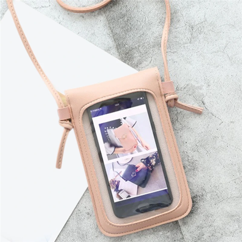 Phone Wallets Transparent Touch Screen Mobile Phone Bag Pouch Women Phone Purse Messenger Bags Small Flap Bag Mini Shoulder Bag