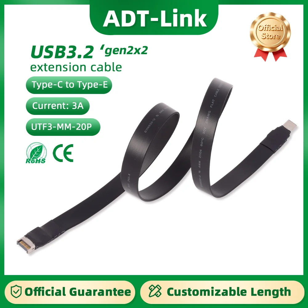 

Кабель расширения интерфейса ADT-Link USB 3.2 Type-C к Type E 19P 20P для передних и задних панелей материнской платы с кронштейном PCI 3–3 м