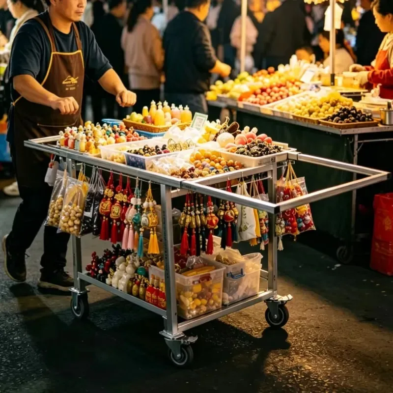 for Factory wholesale removable street stall trolley with wheels retractable mobile stall cart, suitable for outdoor night