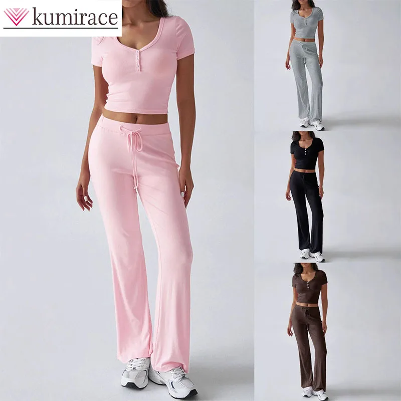 

2025 Spring and Summer New Casual Minimalist Set for Women's Beach Pants Women Two Piece Outfits Pant Sets Women Pants