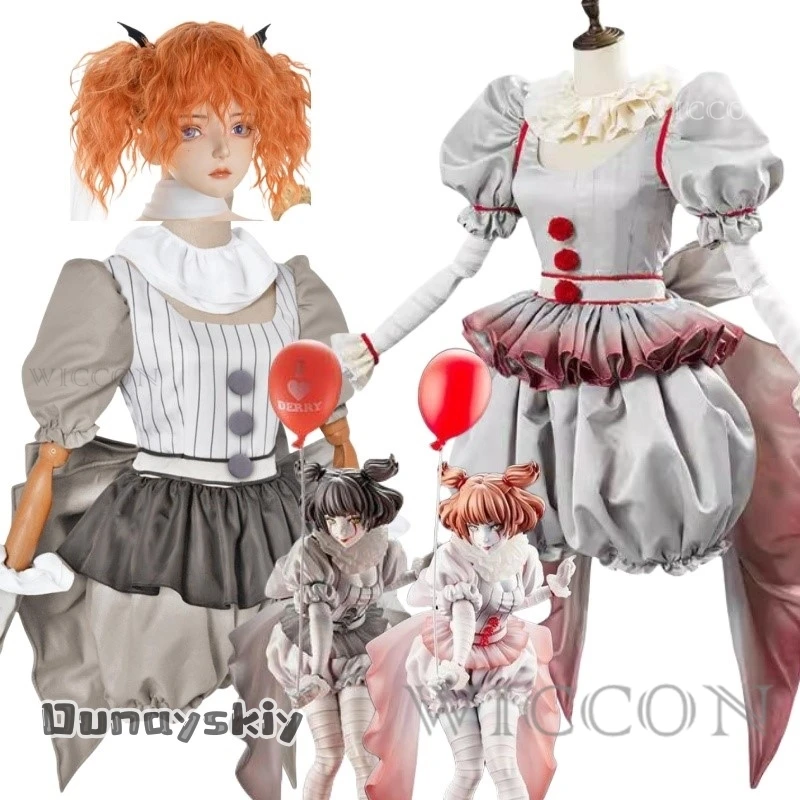 Movie Clown Pennywise Cosplay Costume Genderswap Halloween Horror Lolita Dress Up Women Fantasy Dress Carnival Party Full Set