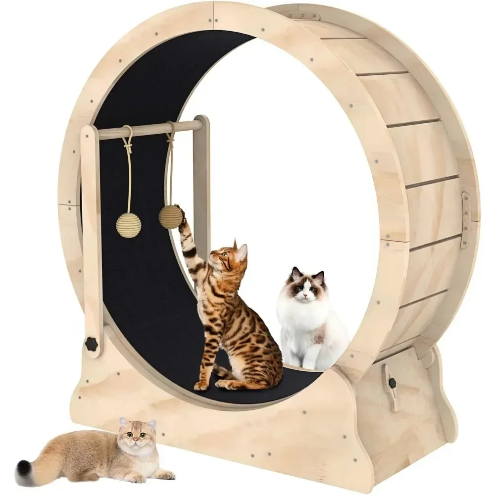 

Cat Exercise Wheel with Cat Teaser, Running Wheel Treadmill with Carpeted Runway,Fitness Weight Loss Device,Cat Training Aids.