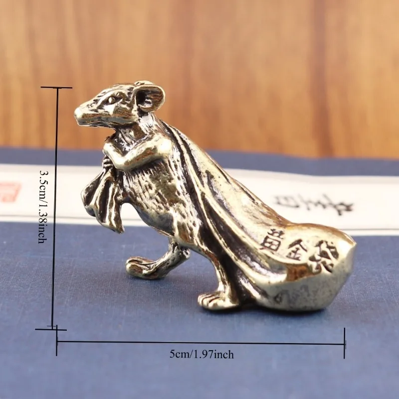 Mini Brass Rat Figurine, Vintage Chinese Zodiac Mouse Statue, Animal Sculpture Desktop Tea Pet Home Decor Ornament