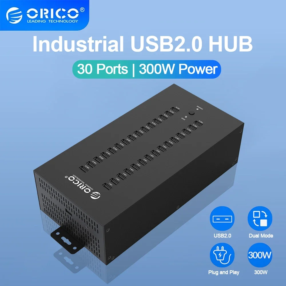 

ORICO USB HUB 30 Ports Industrial USB 2.0 Splitter for TF SD Compatible Card Reader U Disk Data Test Batch Replication with 300W