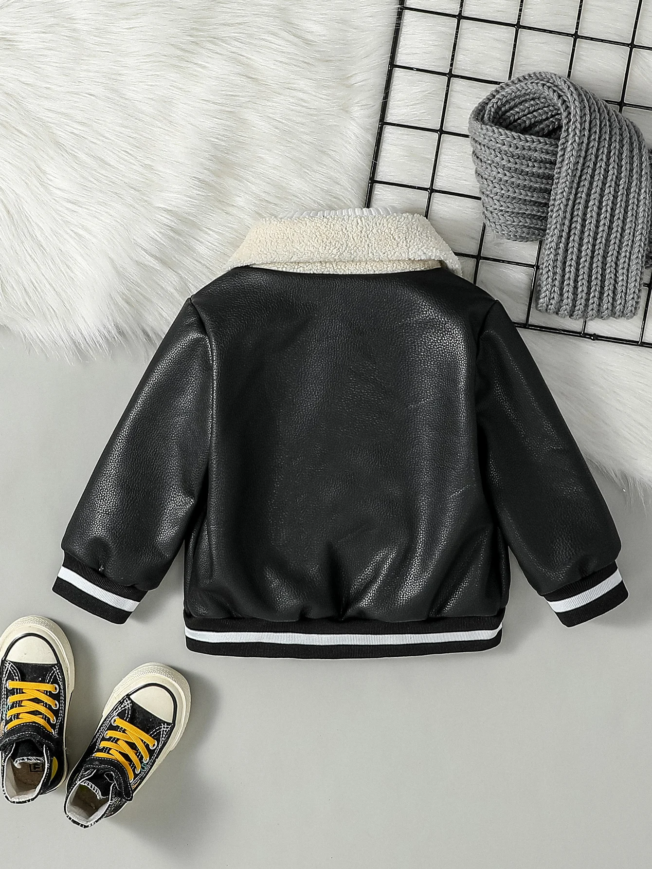 2024 Baby Boys New Outdoor Leisure Windproof Pu Jacket  With Pocket Autumn Winter Plus Fleece Thickened  Leather Fashion Jacket