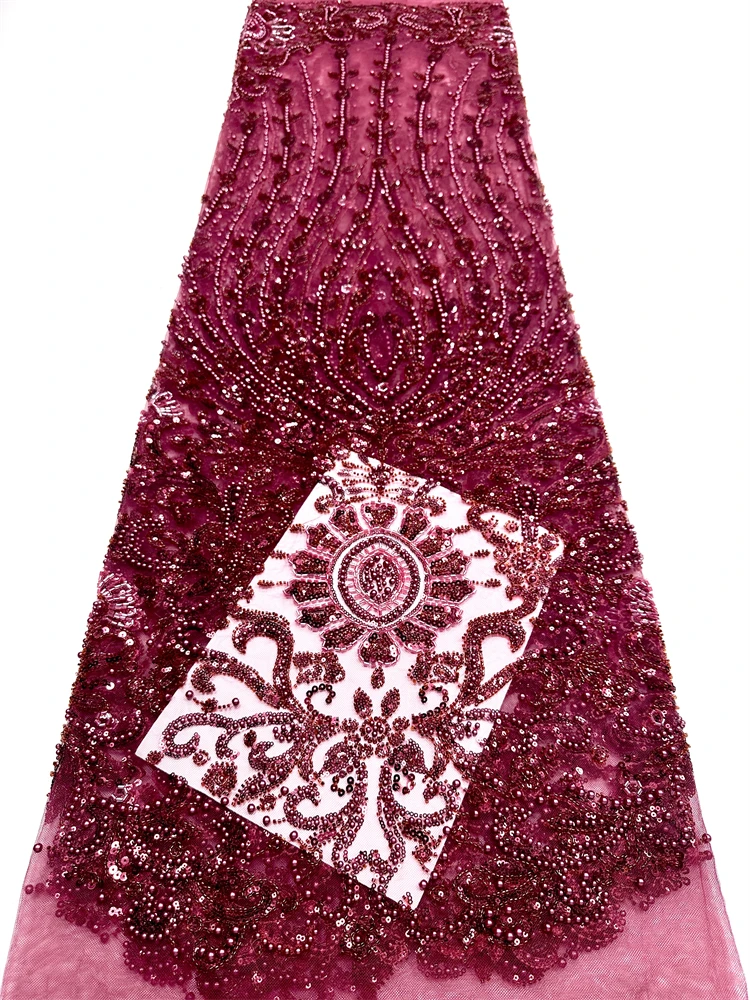 

Luxury African Beads Lace Fabric 2025 High Quality Lace French Nigerian Groom Sequins Lace Fabrics For Wedding Party Dress Sew
