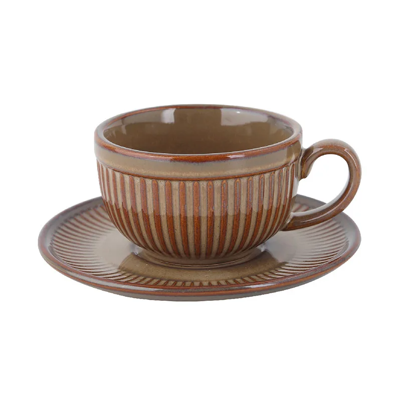 90CC Retro Espresso Cup 6 Cup 6 Plate Set Ceramic  Plate Coffee Shop Afternoon Tea Cup Gift Box Wholesale