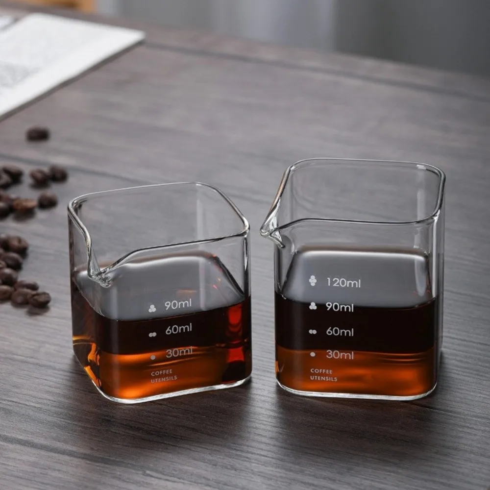 

2PCS Transparent Square Measuring Pitcher with Scale Single Spouts Measuring Mini Espresso Cup 90/120ML Heat Resistant