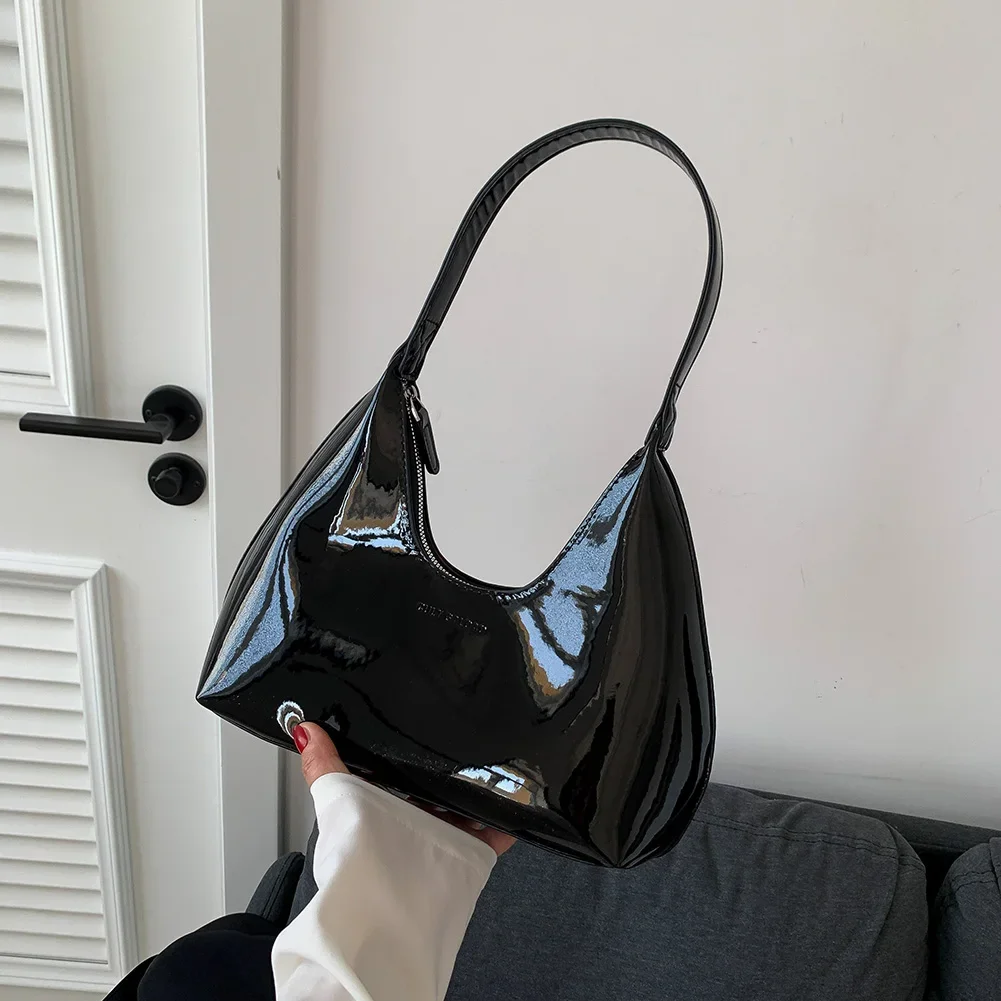 

Женская сумка-тоут из лакированной кожи, универсальная модная сумка через плечо, повседневная сумка-сэтчел, сумка-хобо, сумка на молнии, сумка для свиданий, дамская сумочка