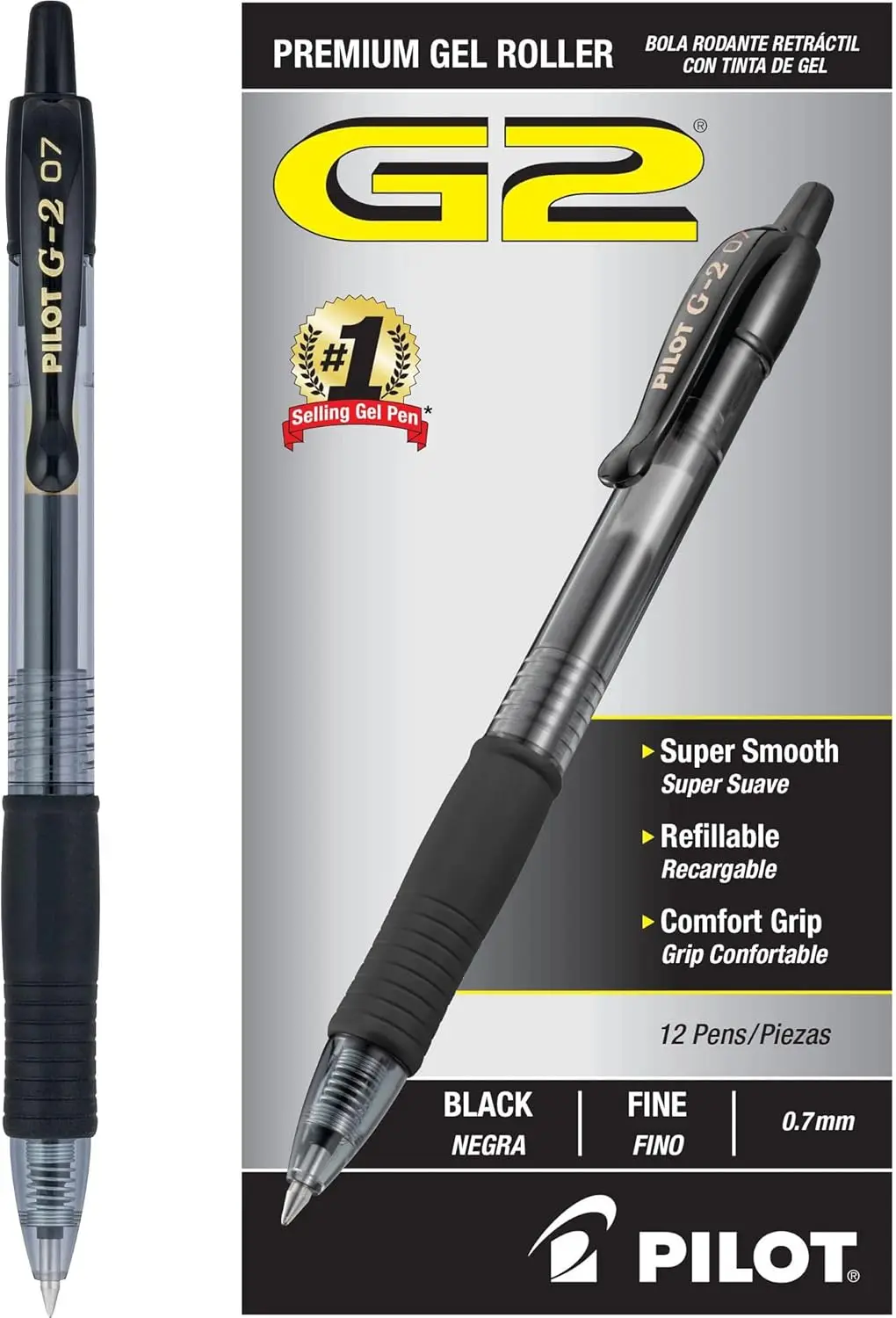 

Premium Gel Roller Pens, 0.7mm Fine Point, Smooth Writing Black Ink, Pack of 12