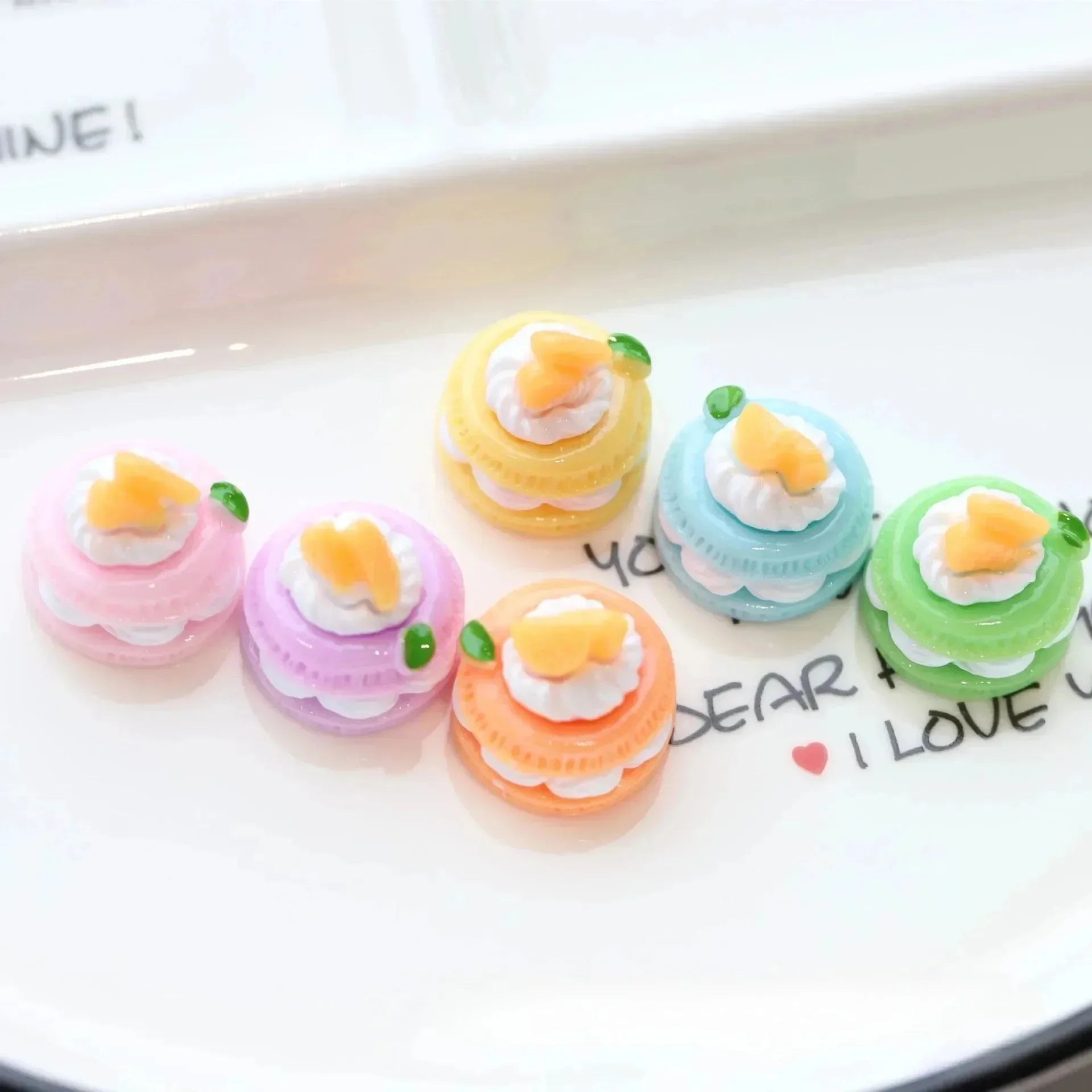 10Pcs Cute Resin Mini Sandwich Fruit Cream Cake Charms, Tiny Dessert Figurines for Dollhouse Kitchen DIY Scene Decoration