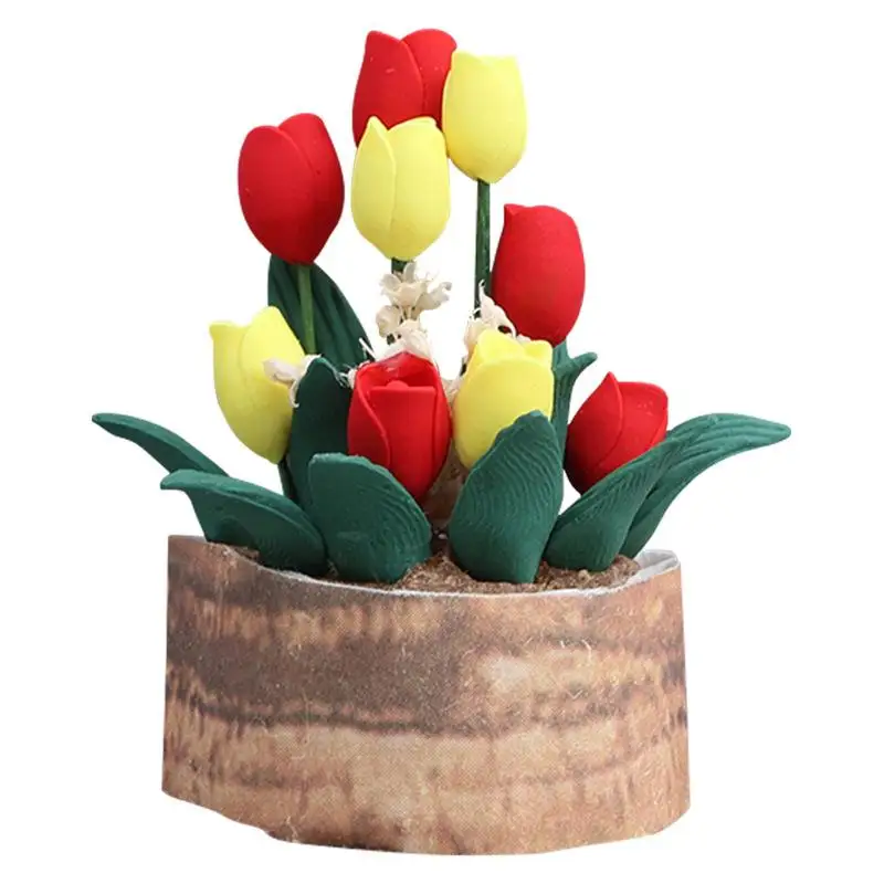 

Миниатюрное украшение для кукольного домика: 2 тюльпана в горшках, цветочные миниатюры для мини-сцен