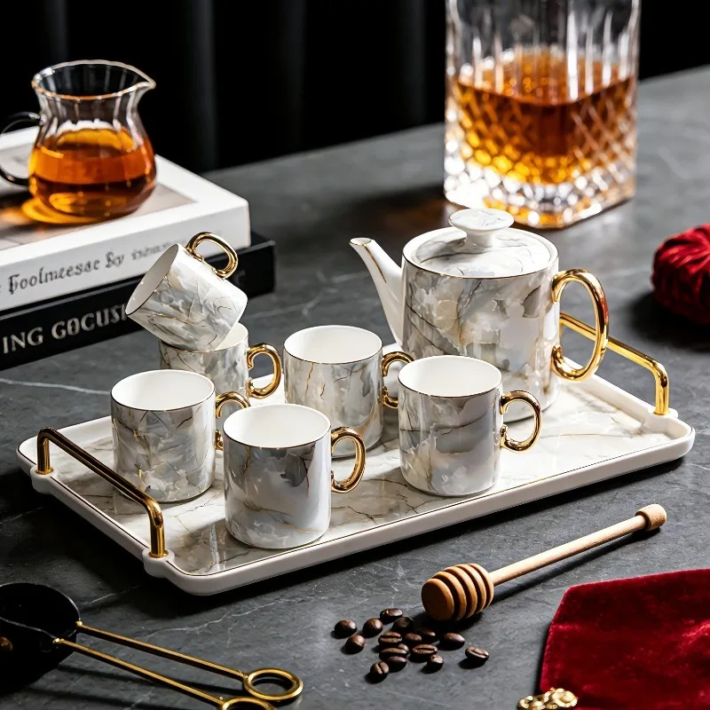 

Marble teacup water cup kettle set light luxury tray water set
