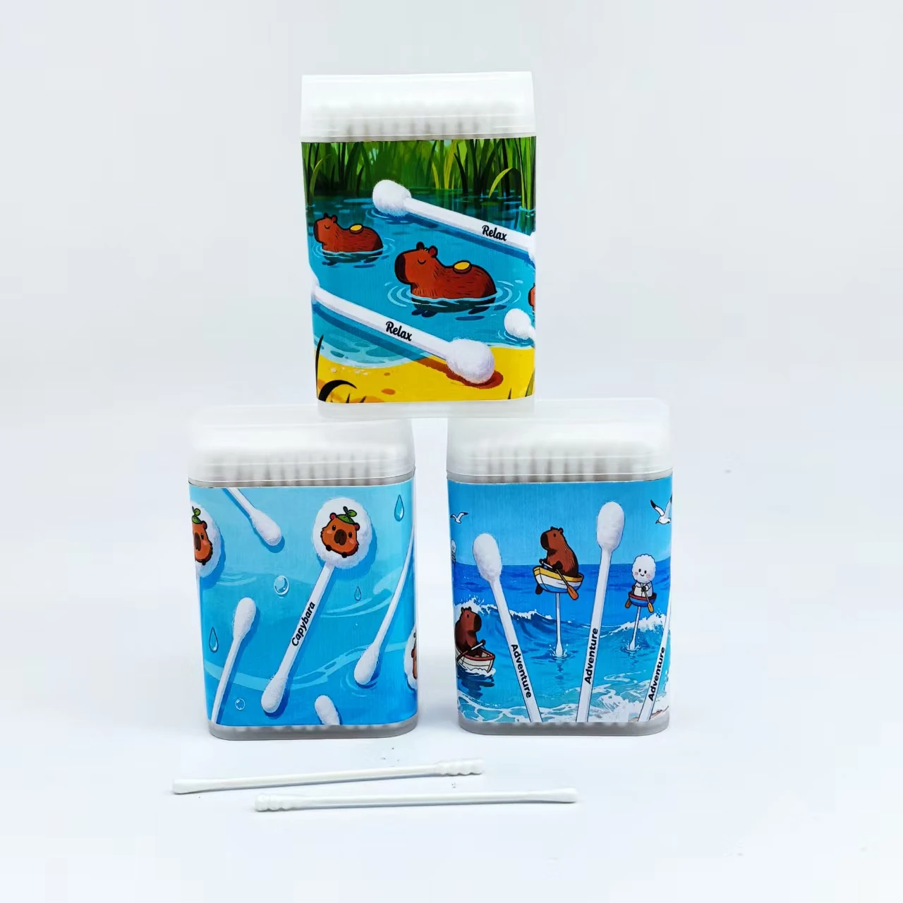 Tamponi di cotone a doppia testa con elemento Kapipbala da 300 pezzi con teste a spirale e teste rotonde e aste fini