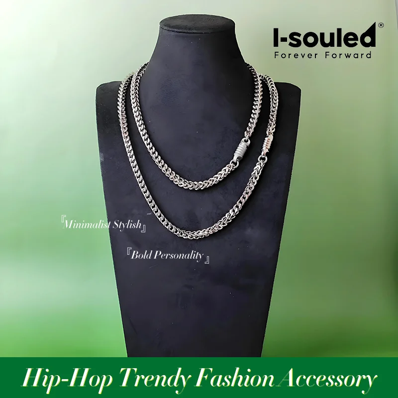 

7mm TA1 Solid Pure Titanium Square Keel Link Chain Necklace Polished Stone Washed Hypoallergenic