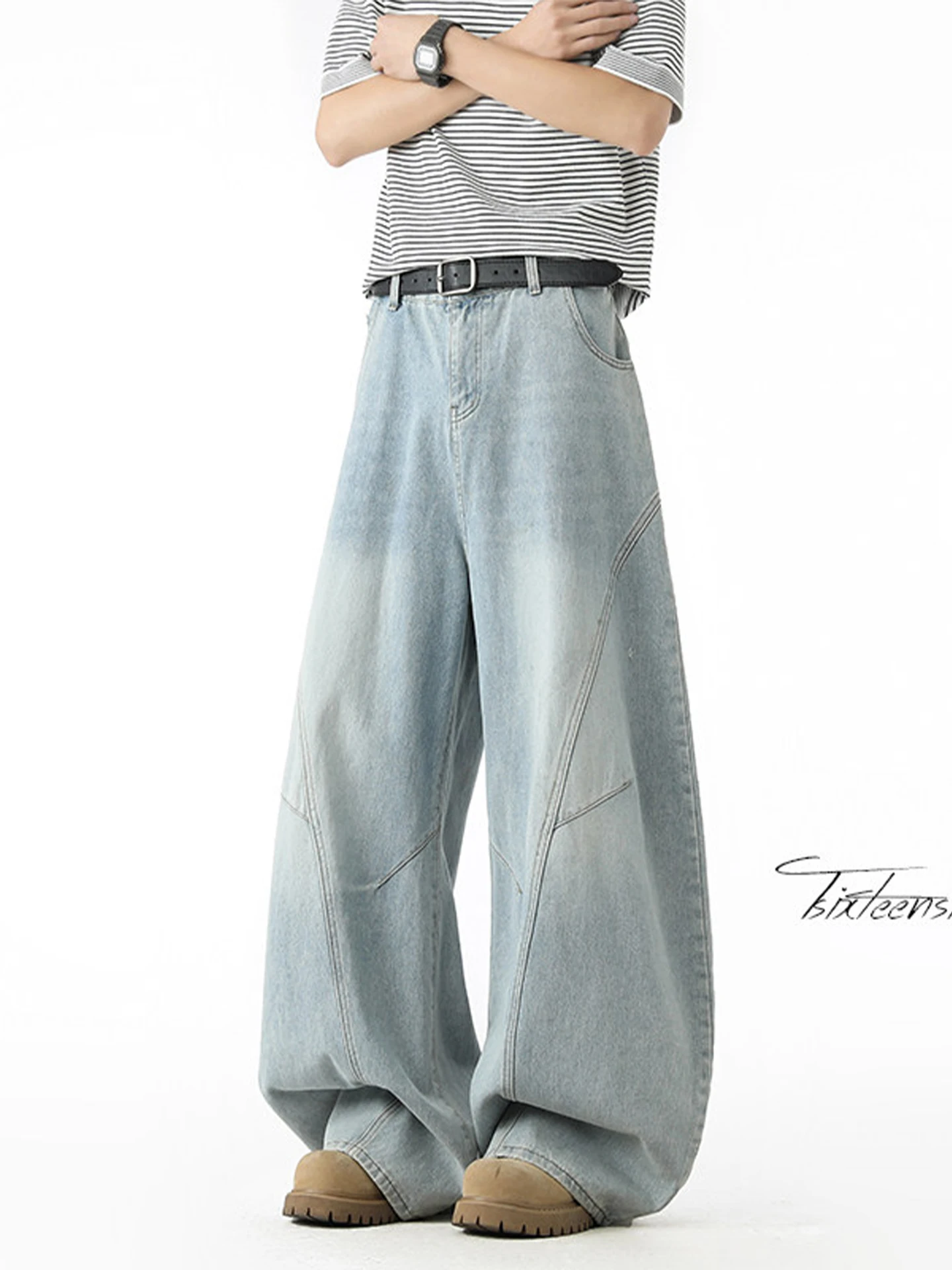 

American Style Men's Loose Fit Blue Jeans Spring Summer Thin Hanging Wide Leg Pants High Street Floor Length Casual Jeans