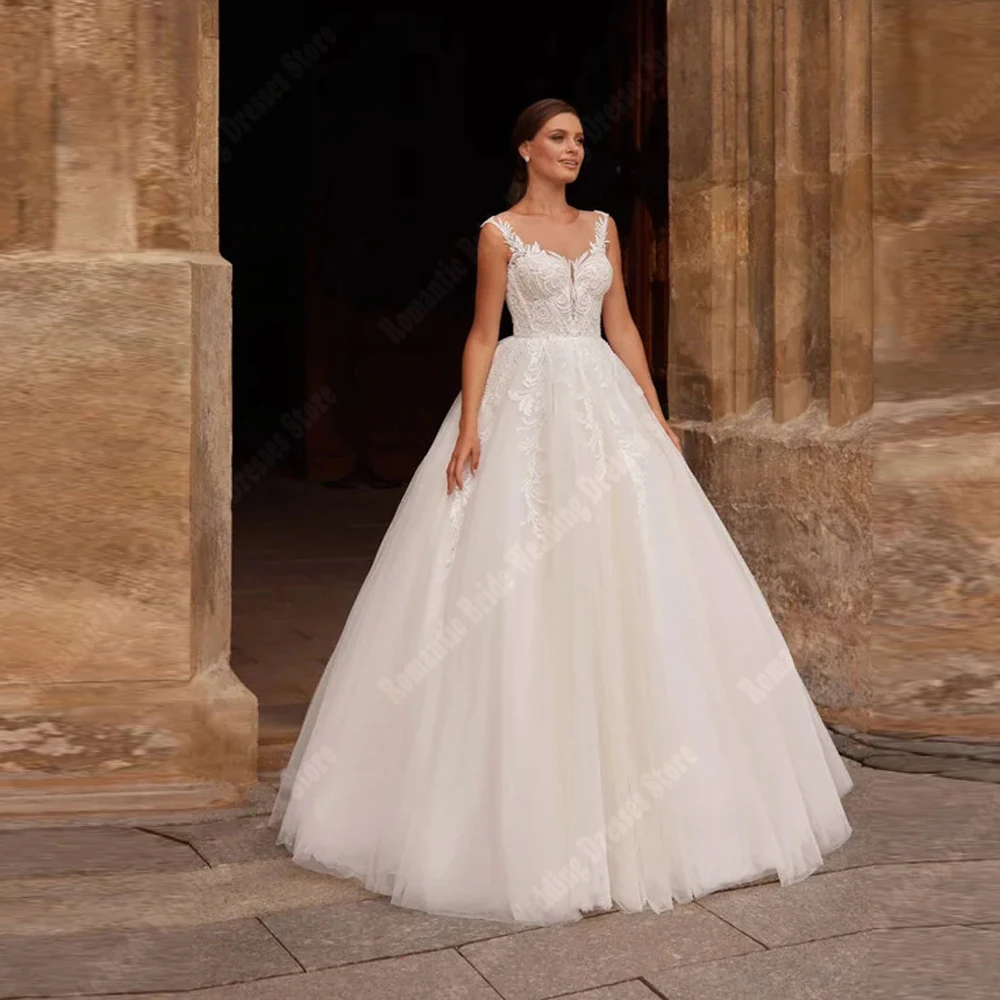 

Elegant Women Wedding Dresses Sweetheart Collar A-Line Bridal Gowns Mopping Length Sleeveless Party Vestidos De Novia Customized
