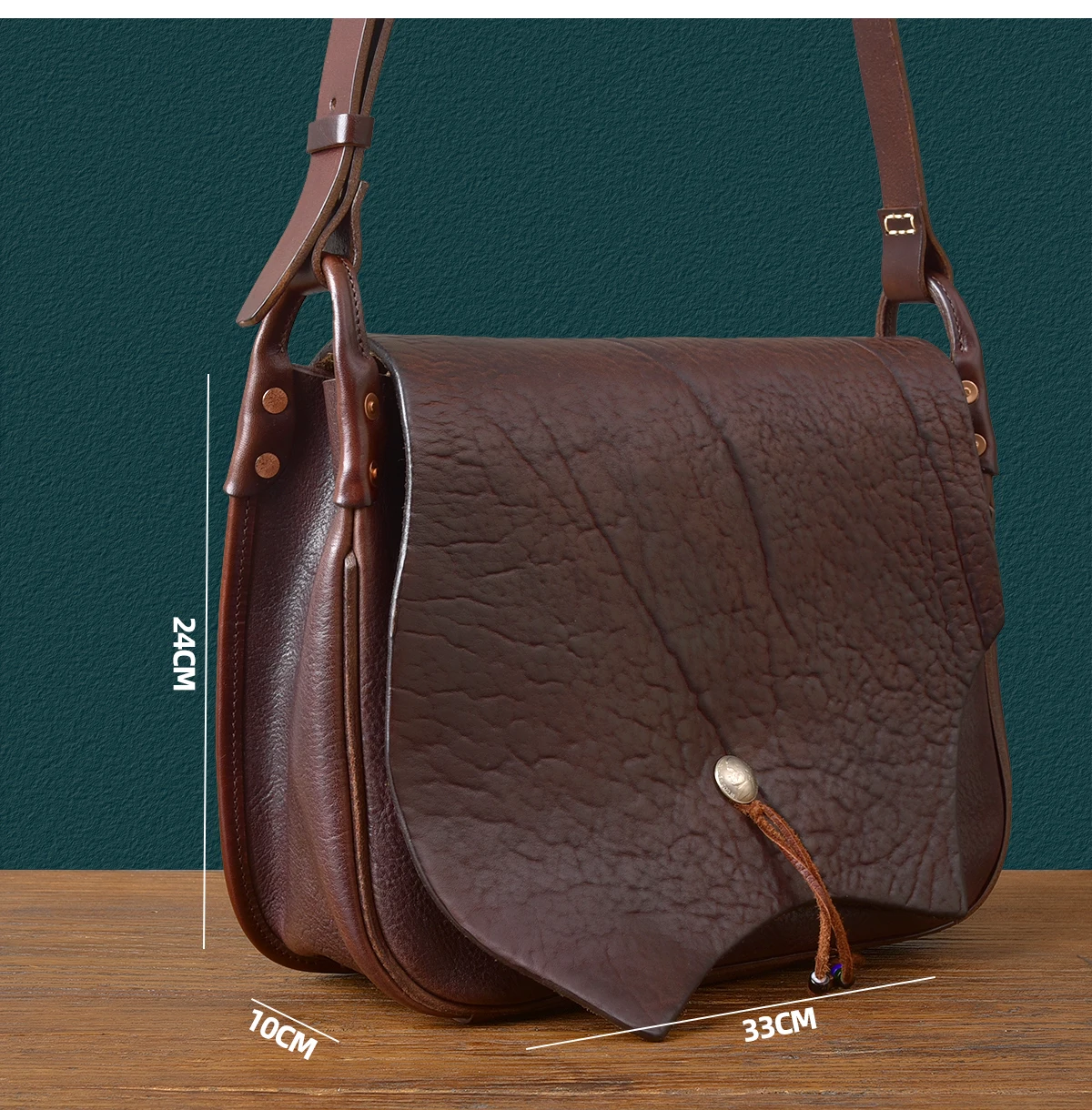 Vintage leisure luxury thick vegetable tanned cowhide men's shoulder bag travel designer handmade genuine leather crossbody bag