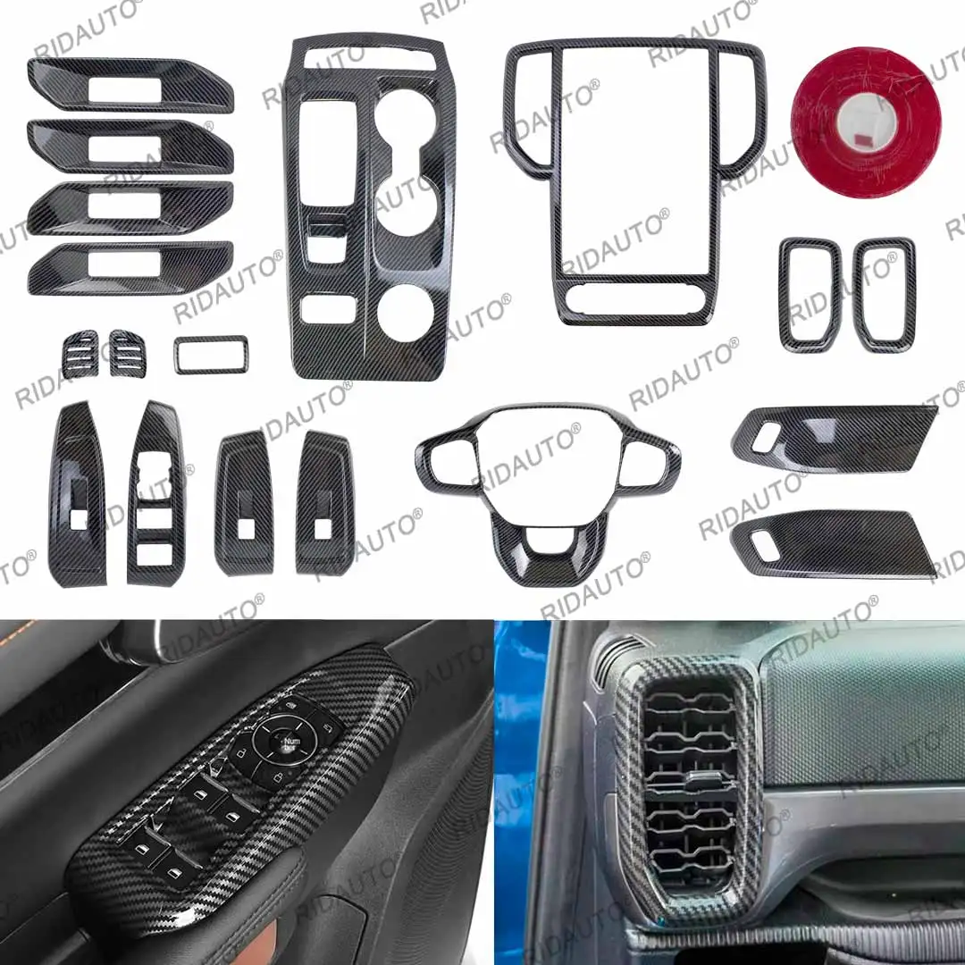 Carbon Fiber Style Look Car Interior Cover Trim Overlay Panel Decoration For Next Gen FORD RANGER WILDTRAK 2023 2024 Upgrade