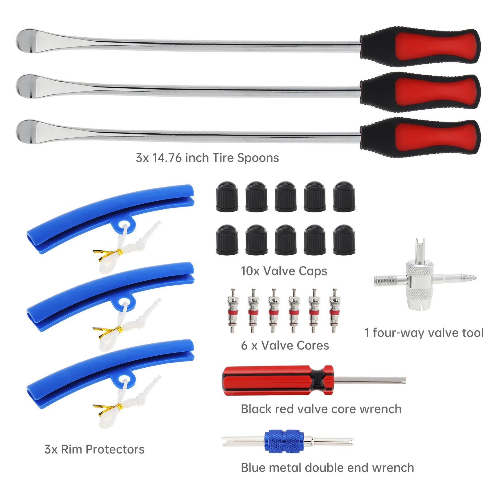 25pcs Heavy Duty Pry Bar Tire Spoon for Car / Motorcycle / Bicycle with 1 Storage Bag, Blue Tire Replacement Kit