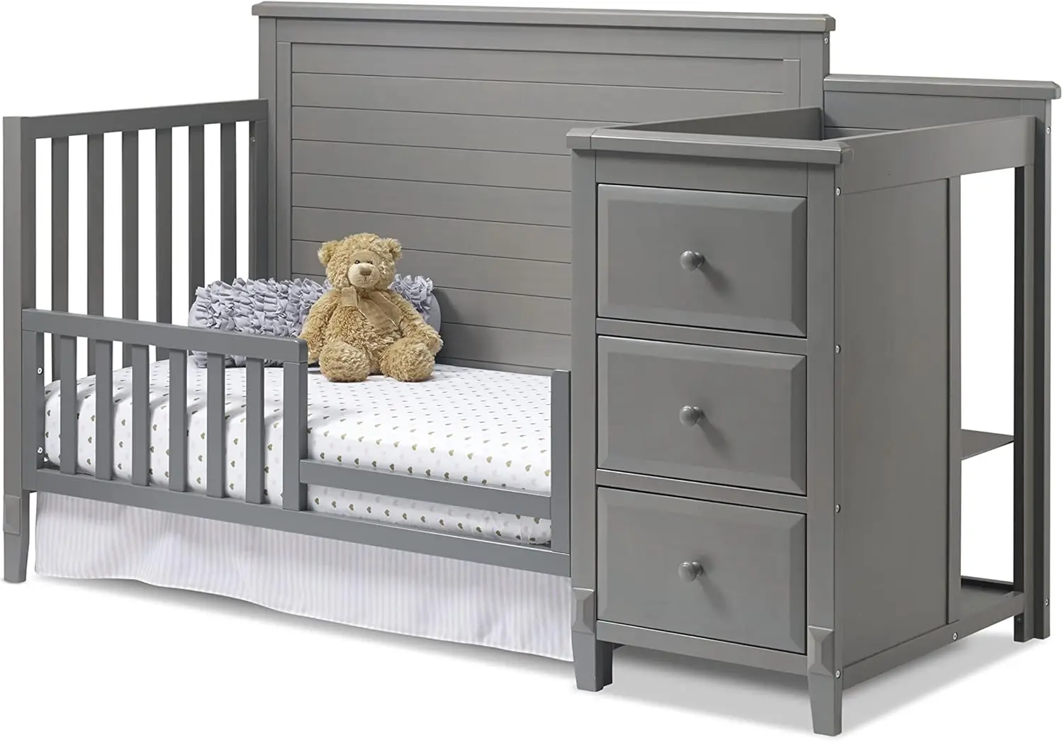 Berkley Crib and Changer with Solid Panel Back Classic -in- Convertible Diaper Changing Table Non-Toxic Finish Wooden Baby Bed image 2